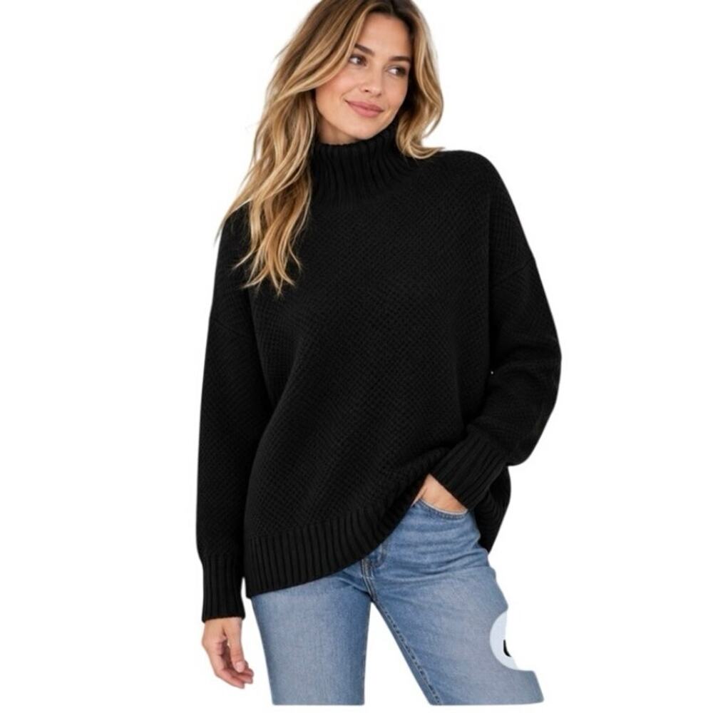 Everlane Recycled Cashmere Black Turtleneck Sweater M Oversized Ribbed Cozy